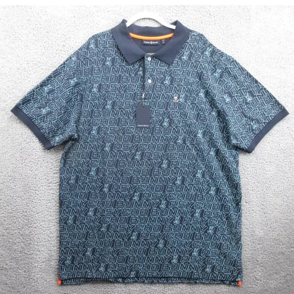 Psycho Bunny Dayton Fashion Jacquard Polo Short Sleeve Mens 2XL Navy New